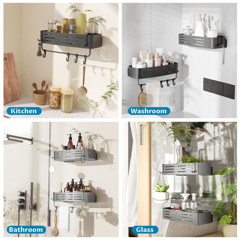 Onemake Suction Cup Shower Caddy, No Drilling Bathroom Organizer Shelf, Strong Vacuum Suction Holds Up to 22 lbs, Removable Shower Shelf for Tile Glass, Kitchen & Bathroom Storage Basket