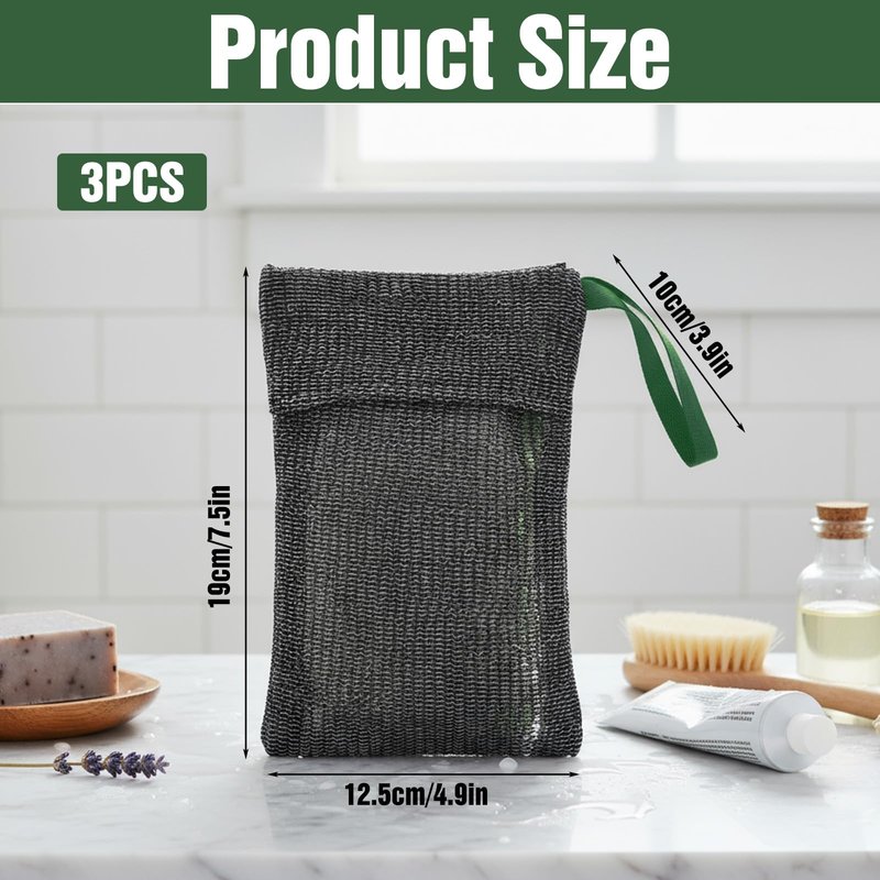 3 Pcs Bar Soap Pouch for Deep Exfoliating, Nylon Exfoliating Soap Bag Saver Body Scrubber Shower Sponge Quick-Dry Mesh Soaps Holder Loofah Foaming Soaps Sock for Shower
