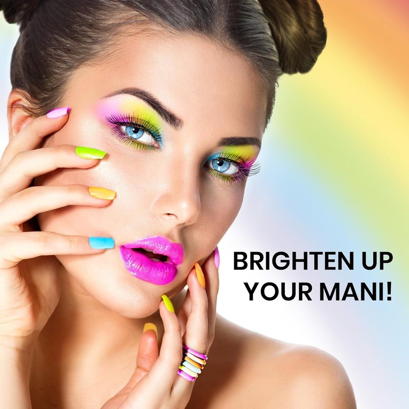 Beetles Neon Gel Nail Polish - Rainbow Kingdom, 6 Colors Hot Pink Blue Yellow Green Summer Gel Nail Polish Set, Soak Off UV LED Bright Rainbow Summer Nails Art, Long-Lasting Manicure Salon DIY Home