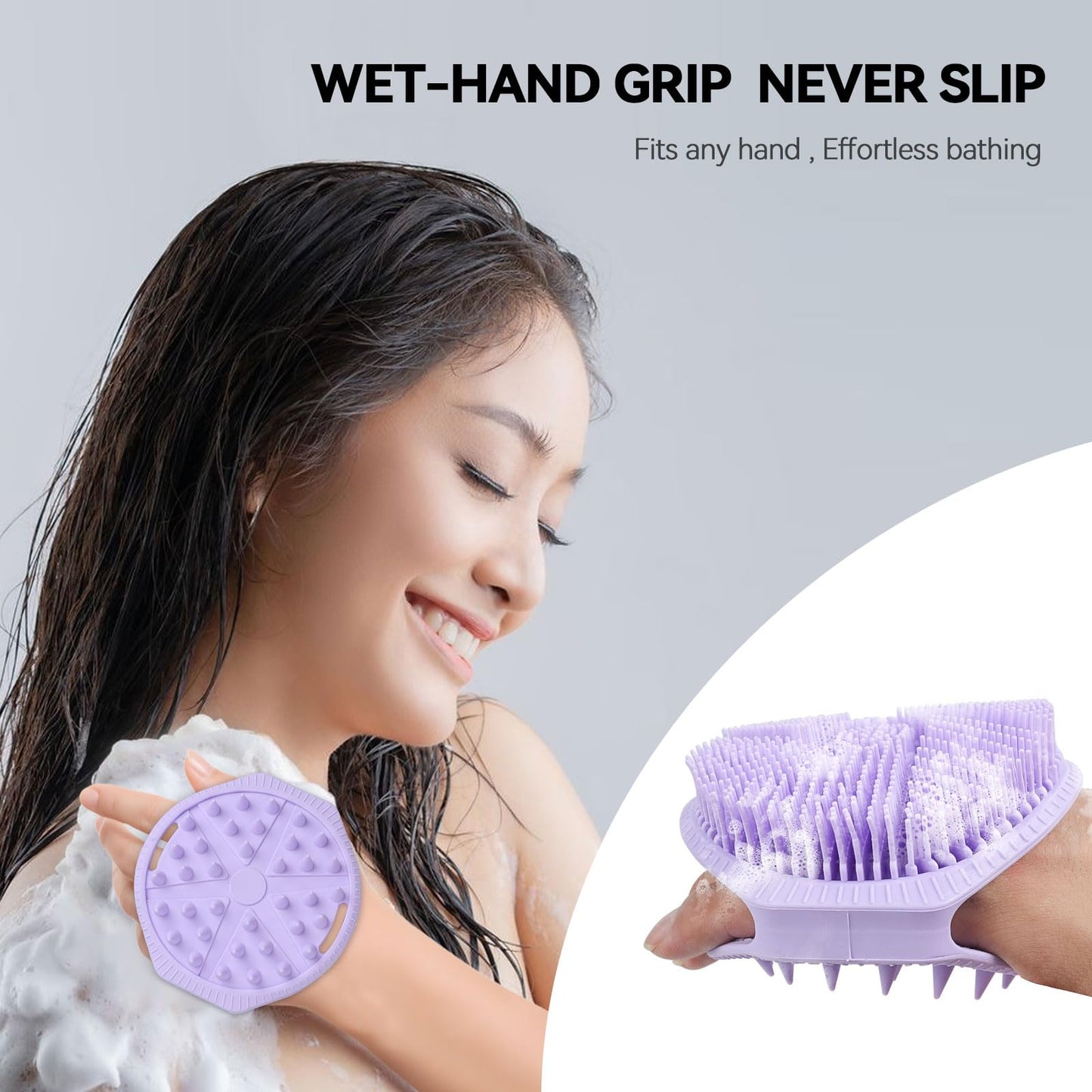 Dual-Sided Silicone Body Scrubber, Silicone Loofah for Shower Exfoliating Body Brush Scrubber for Men and Women for All Skin, Scalp Massager Lather Well＆Easy to Clean (Purple)