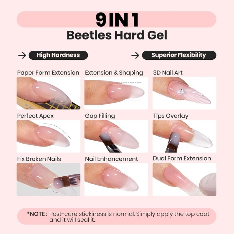 Beetles HEMA-Free Hard Gel for Nails - 2 Pcs 1 oz Clear & Jelly Nude Sculpting Gel | UV & LED Cured