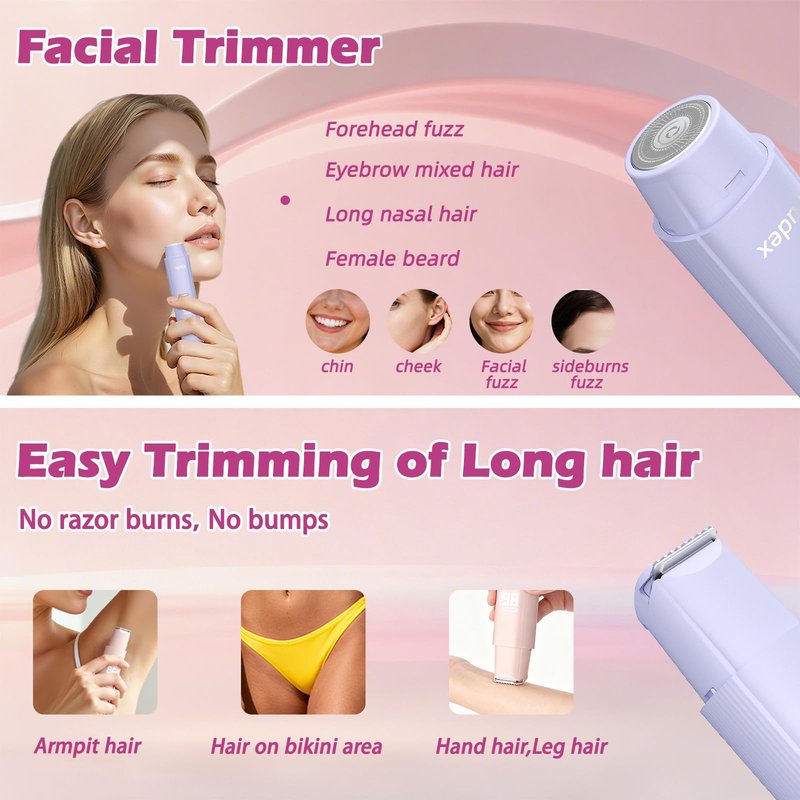 Bikini Trimmer for Women, Painless Electric Razor for Pubic Hair, Face, Legs, Underarms, IPX7 Waterproof Shaver with Ceramic Blades, USB Rechargeable, Portable for Travel, Gifts for Women (Purple)