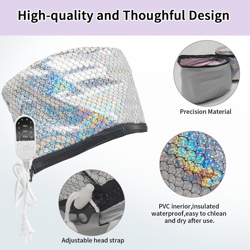 Hair Steamer Cap, Portable Hair Care Hat with 10 Mode Temperature Control, 110V Electric Heating Cap for Hair SPA Beauty Steamer Nourishing Hat Hair Thermal Treatment Cap (Colorful Fish Scales)