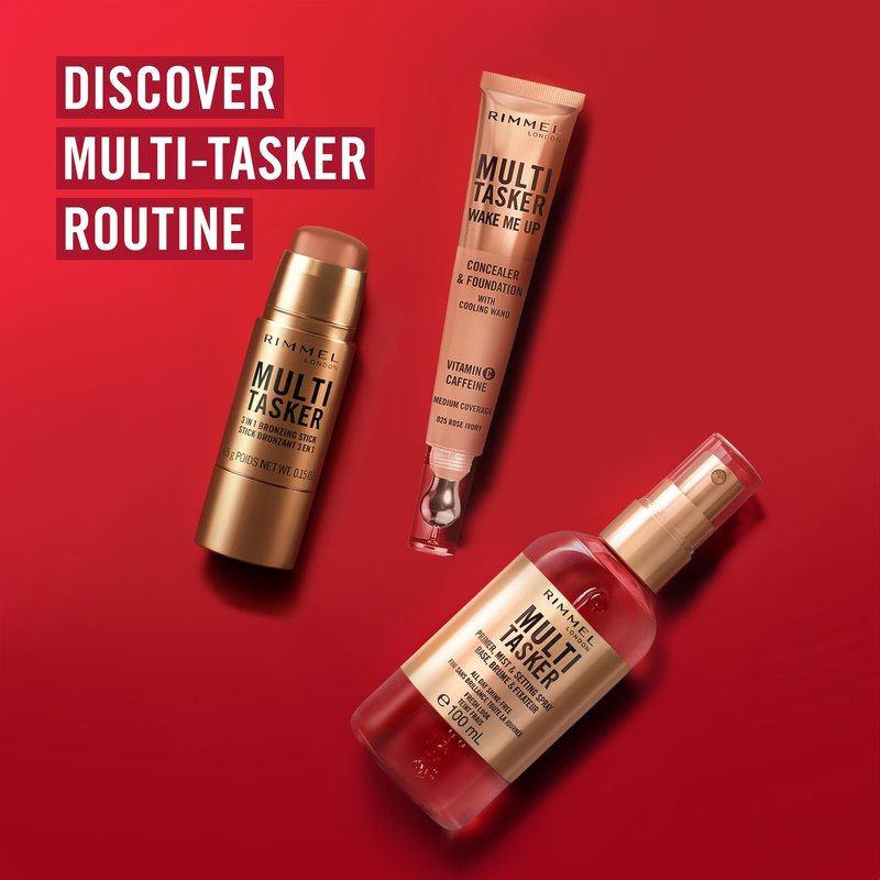 Rimmel Multi Tasker 3 in 1 Bronzing Stick, 003 Tan, Sculpted and Bronzed Glow, All-Day Wear, Sheer and Dewy Finish, Infused with Vitamin C & E, Vegan Formula, Cruelty-Free