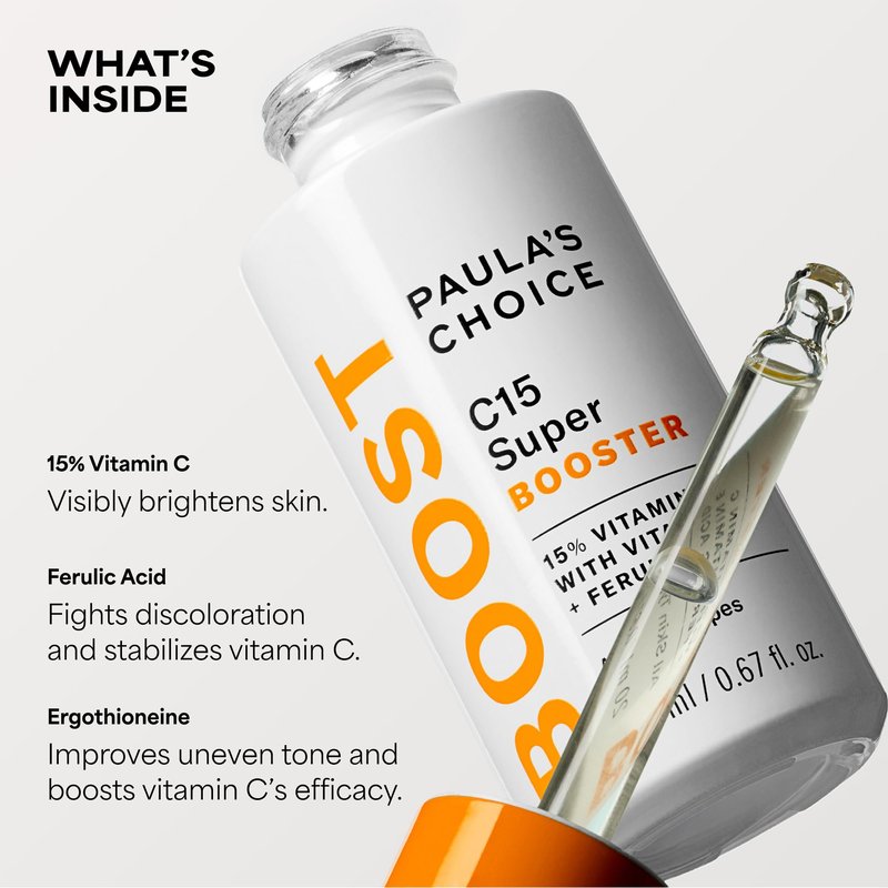 Paula's Choice BOOST C15 Super Booster, 15% Vitamin C Serum for Face, Face Serum with Vitamin E & Ferulic Acid for Discoloration & Glow, Fragrance-Free, 0.67 Fl Oz