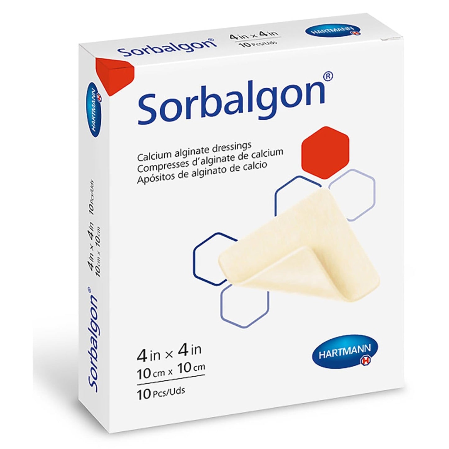 Sorbalgon Calcium Alginate Dressing, 4" Length, 4" Width - 10 Pcs