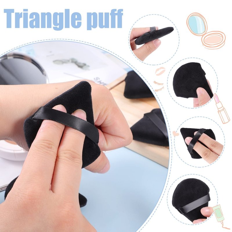 15-Piece Powder Puff Set | Soft Triangle Velour Makeup Sponges for Loose Powder & Foundation | Black, Pink, Flesh