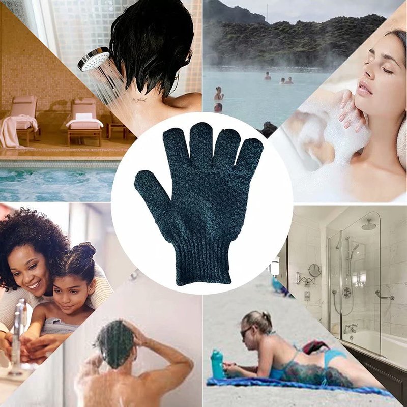 CLEEDY Bath Exfoliating Gloves Scrub - 4 pcs Lengthened and Large Exfoliating Scrubbing Gloves for Shower,