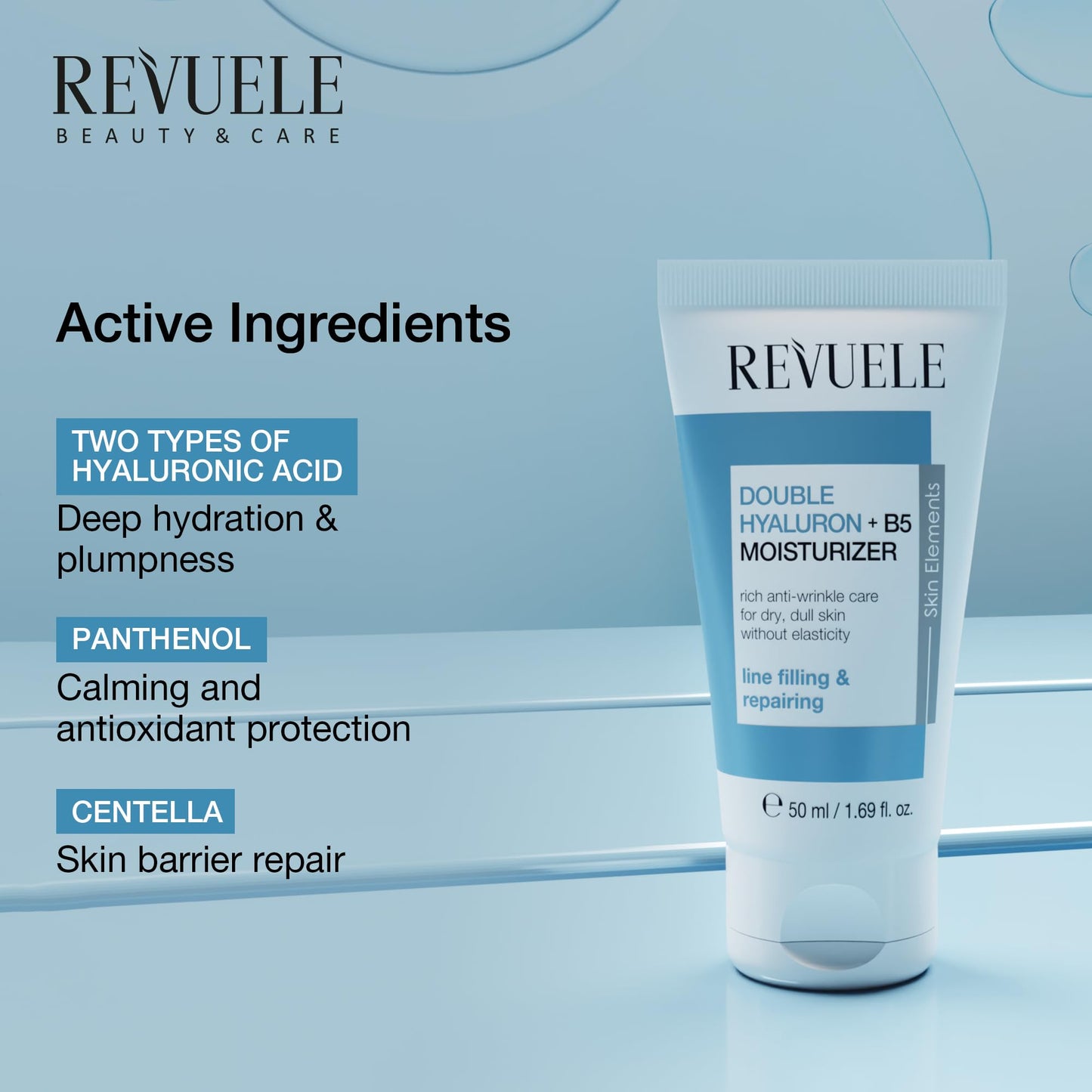 Revuele Double Hyaluron + B5 Facial Moisturizer, Lightweight Hydrating Cream with Dual Hyaluronic Acid & Panthenol, For Soft and Smooth-Looking Skin 1.69 fl.oz