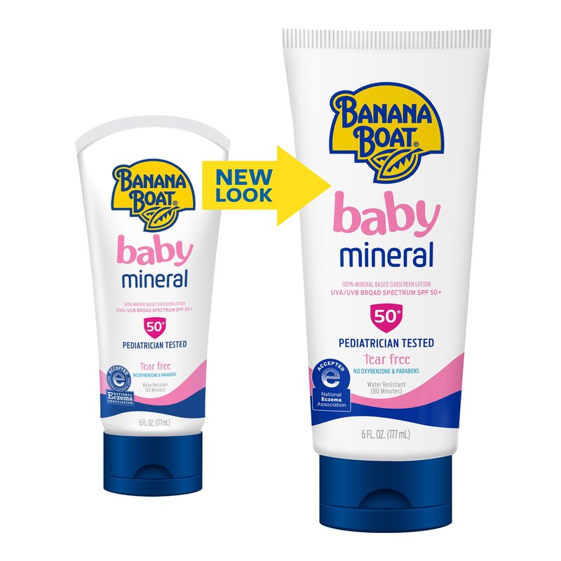 Banana Boat 100% Mineral Baby Sunscreen Lotion SPF 50 Twin Pack | SPF 50 Sunscreen for Babies, Baby Sunblock Lotion, Oxybenzone Free, 6oz each