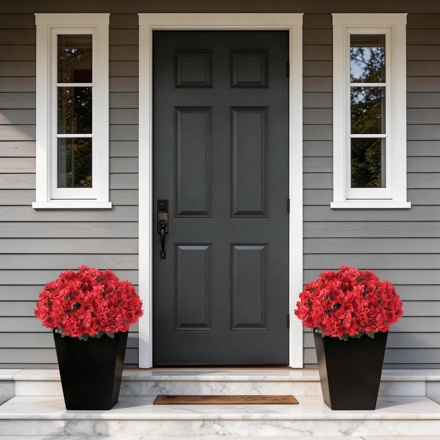 YXZZWL Set of 2 Artificial Azalea Flower Topiary Trees - Fake Silk Flower Potted Plants, Sun-Resistant Faux Outdoor Azalea Bushes for Front Door, Garden, Yard, Farmhouse Decor (Red)