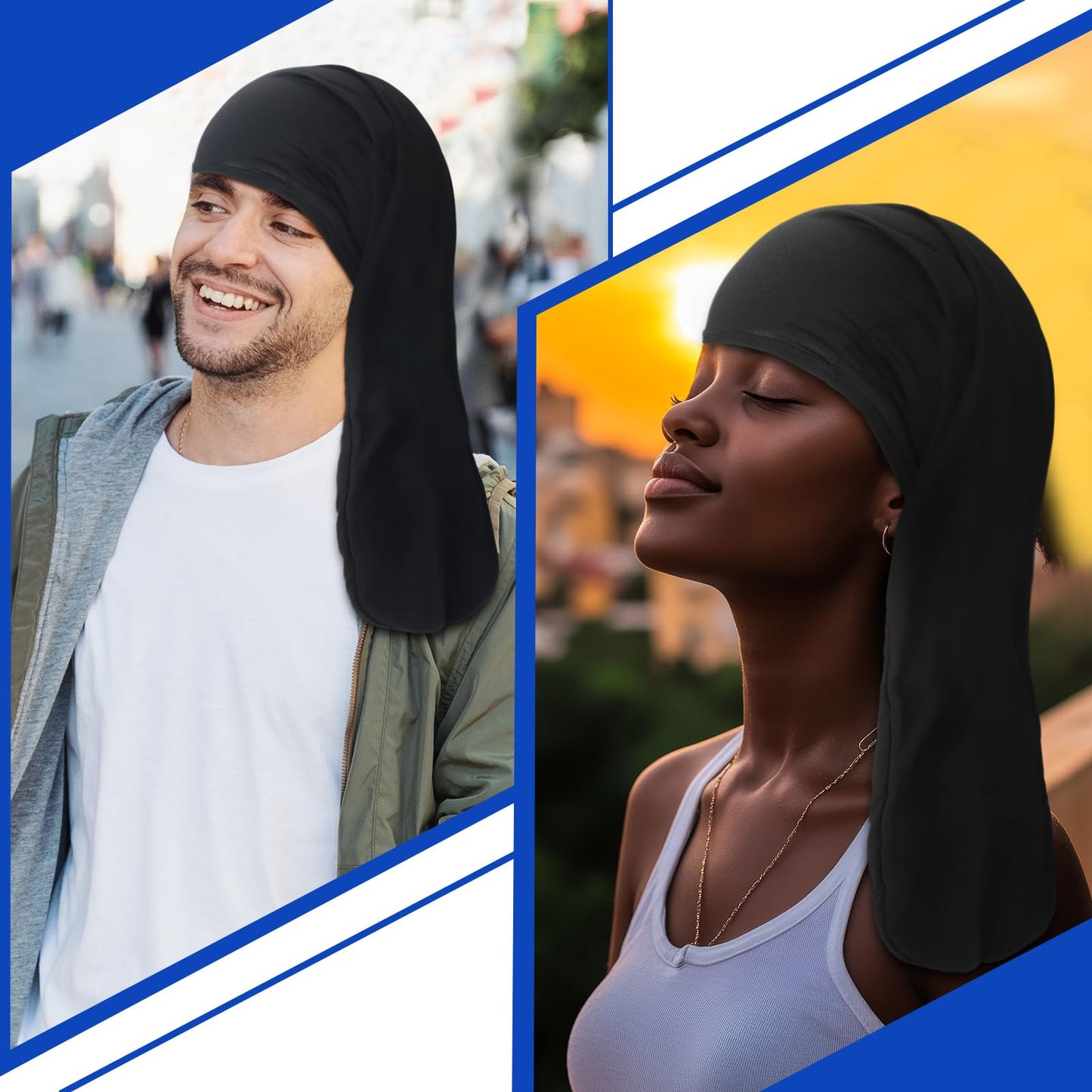 Twistover 2 Pcs Jumbo Dreadlock Cap Hair Dreads Head Wrap Loc Wraps for Dreads Hair Accessories for Men Women Sleeping(Black,Black,20 Inches)