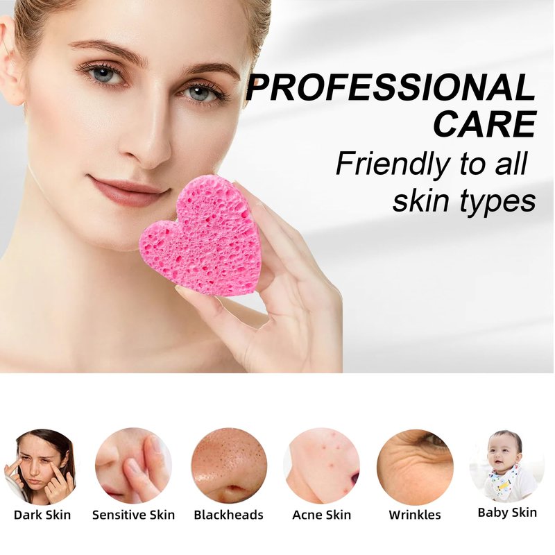 Silkyhose Women 120-Count Compressed Cellulose Heart Shape Face Facial Sponges 100% Natural Cosmetic Sponges for Facial Cleansing Exfoliating Mask Skin Massage (（Pink） 120 Count)