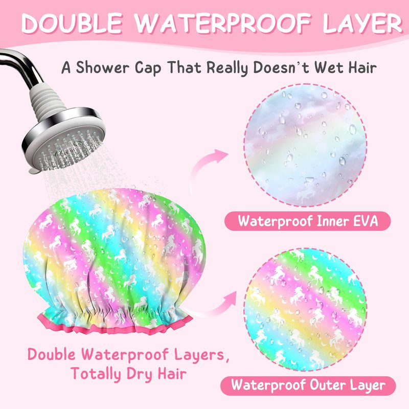 Shower Cap for Kids Reusable Waterproof, 1 Pack Unicorn Toddler Shower Cap for Girls, Cute Elastic Hair Cap for Shower