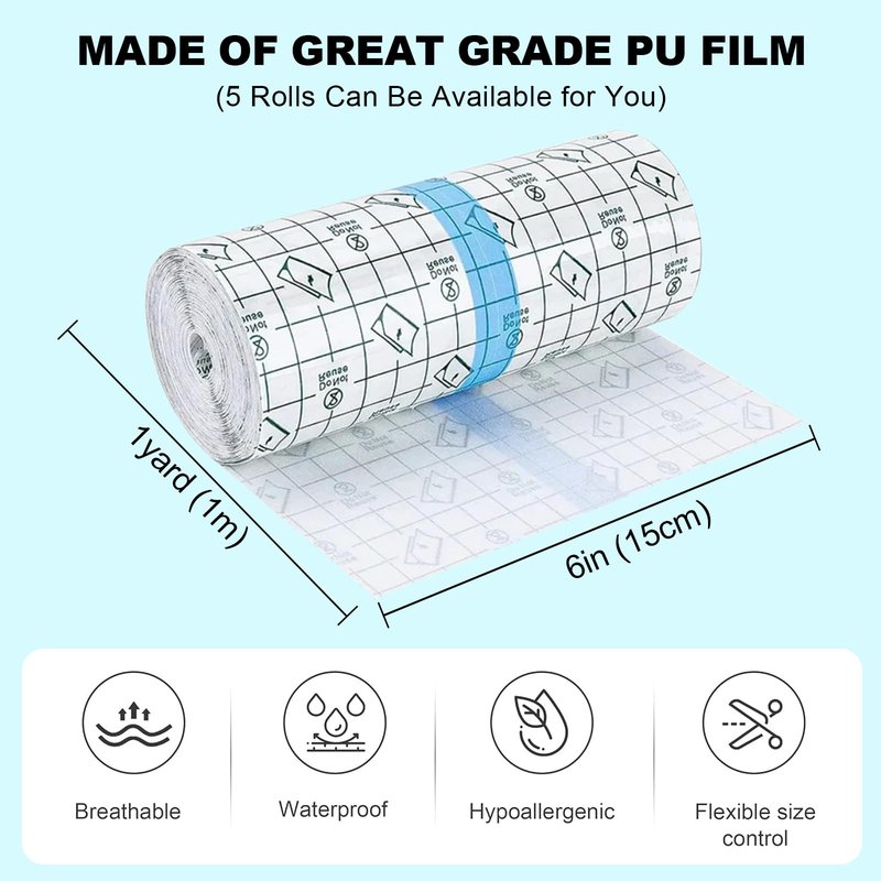5 Rolls Tattoo Aftercare Bandage - Autdor 6"x 1 Yard Second Skin Tattoo Cover Up Patch Waterproof Tattoo Bandages Breathable Tattoo Cover Up Tape Transparent Tattoo Wrap for Protection Film