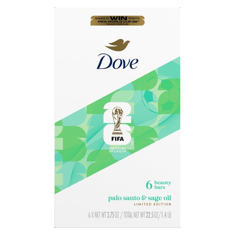 Dove Limited Edition FIFA Beauty Bar Soap, Palo Santo & Sage Oil Hydrating Cleanser For Soft, Smooth Skin | 3.75 oz Bars (6‑Count)