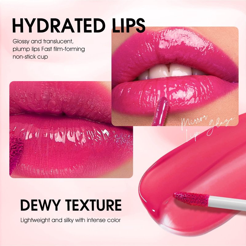Dulele 12Pcs Watery Liquid Lipstick Set, Moisturizing & Highly Pigmented Colored Lip Gloss, Longwear Not Fade Rose Lip Tint Stain with Gift Box