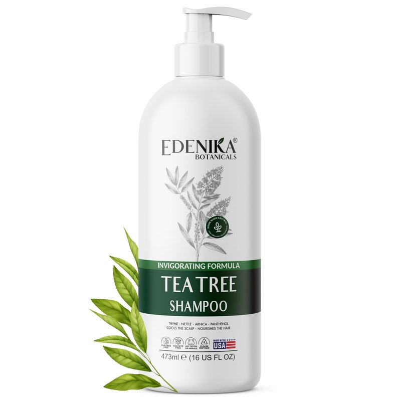 EDENIKA BOTANICALS Tea Tree Oil Shampoo, Deep Cleansing for Buildup & Oily Scalp, Soothes Itchy Scalp & Refreshes Hair, Sulfate Free, Women & Men, Natural Shampoo, 16 fl oz