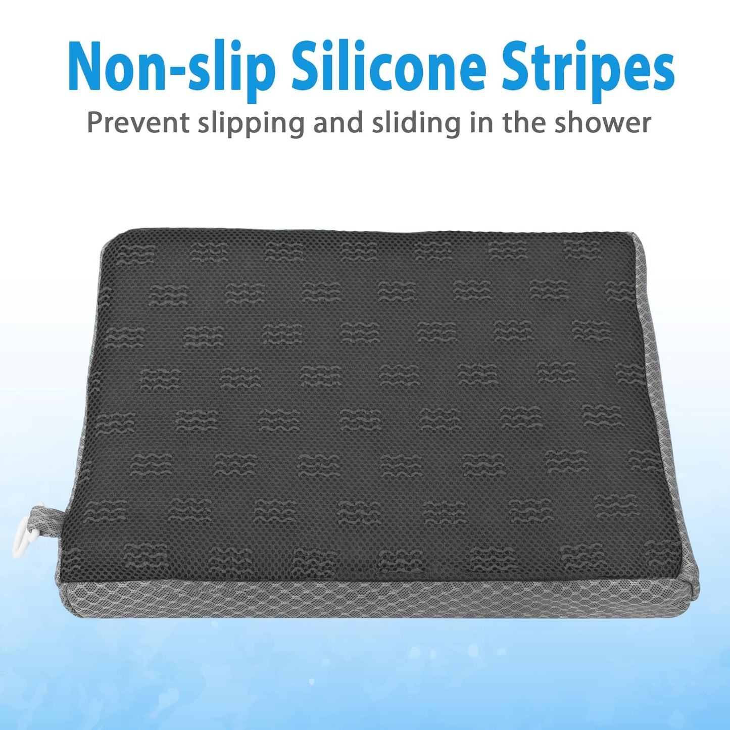 Shower Seat Cushion, Shower Chair Cushion for Transfer Benches in Bathtub, Cushion for Sauna, 3D Mesh Pad with Hook, Slip-Resistant, Design for Elderly, Senior, Handicap Disabled