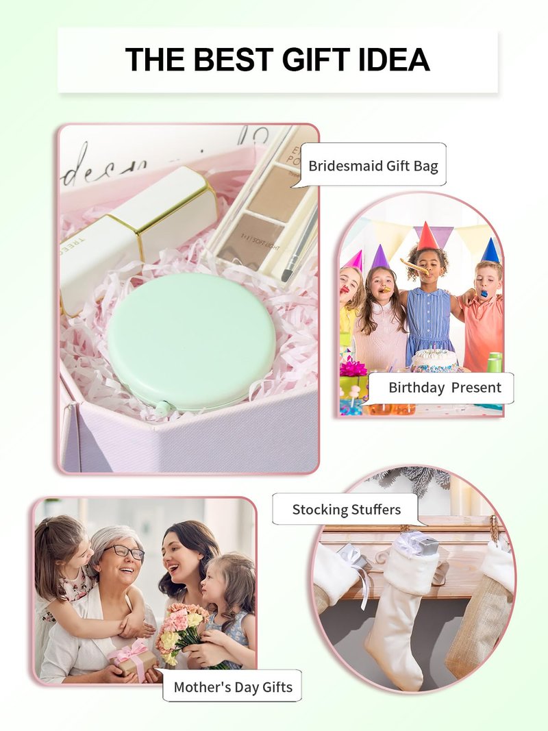 Getinbulk Compact Mirror for Purse, Double-Sided 1X/2X Magnifying Metal Pocket Makeup Mirrors(Round, Cyan)