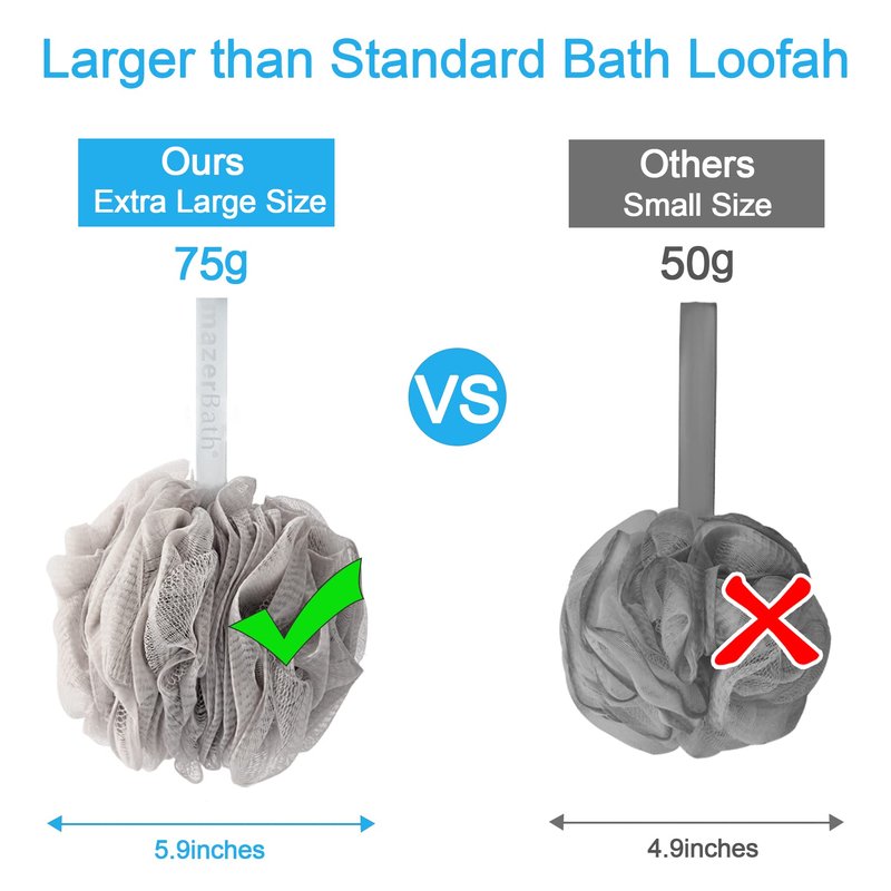AmazerBath Loofah Sponge 75g/Piece, Exfoliating Bath Sponge Body Scrubber - Loofa Set of 4 Neutral Colors (Large)