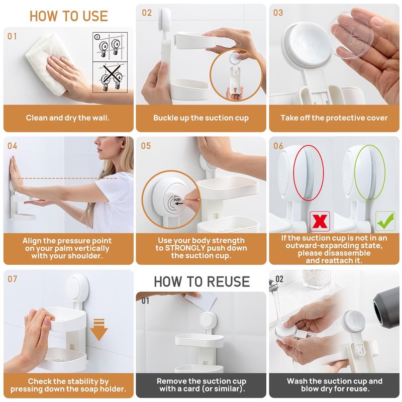 LEVERLOC Soap Dish Holder for Shower, Double Layer Suction Cup Wall Mounte Self Draining Removable Waterproof Strong Suction Bar Soap Holder for Shower, White