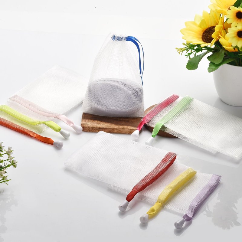 10PCS Mesh Soap Bag, Exfoliating Soap Saver Pouch, Foam Net Soap Saver, Soap Bag Soft for Shower with Drawstring