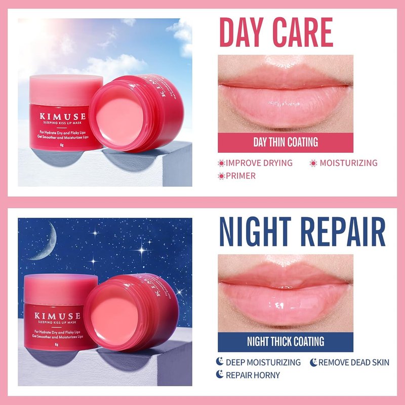 KIMUSE Lip Mask Set - 4PCS Overnight Treatment for Intense Hydration & Nourishment | Moisturizes Cracked Dry Lips