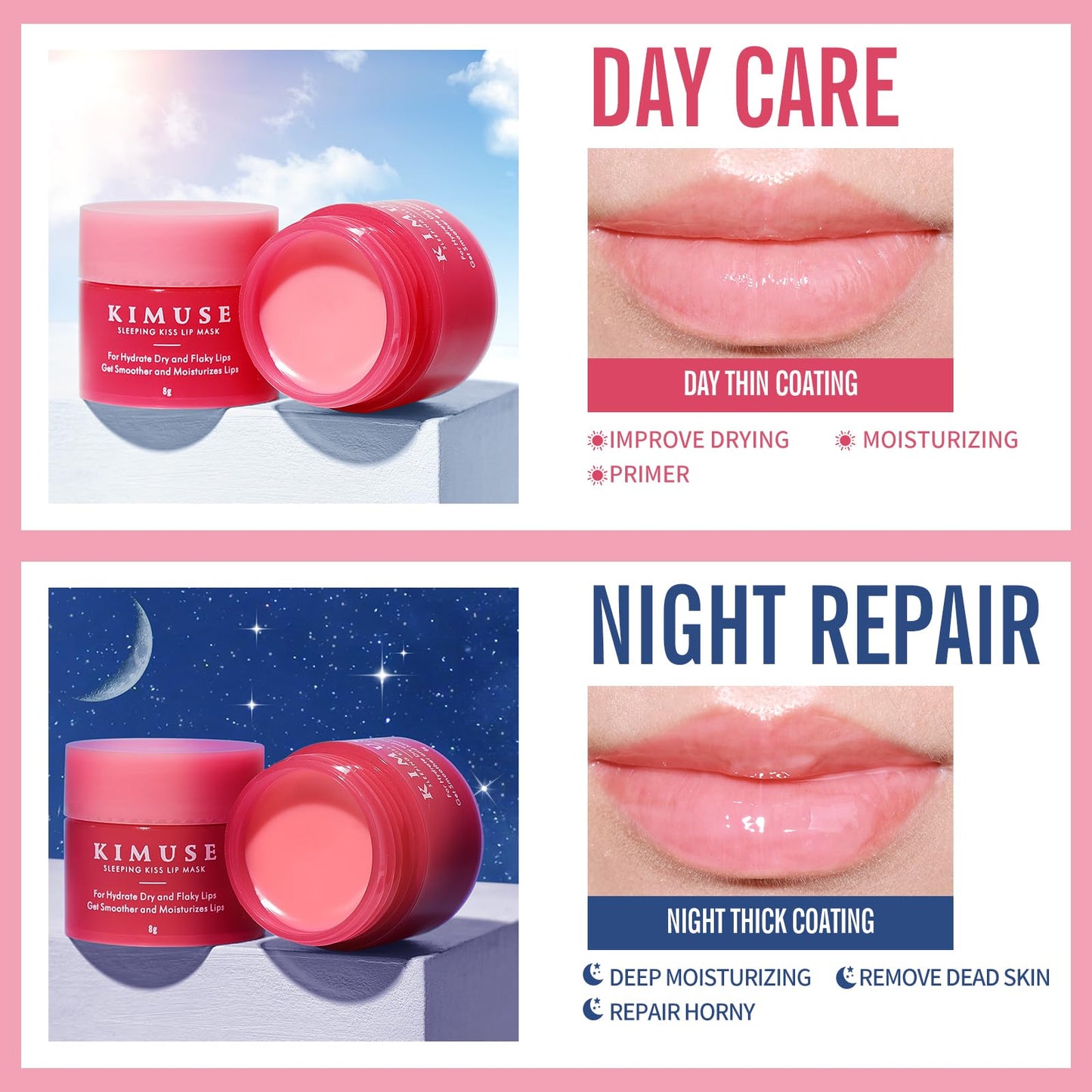 KIMUSE Lip Mask Set, 4PCS Lip Sleeping Mask Overnight Treatment Lip Care Products, Moisturize & Nourish, Flaky, Cracked Dry Lips, Intense Hydration with Shea Butter (SET)