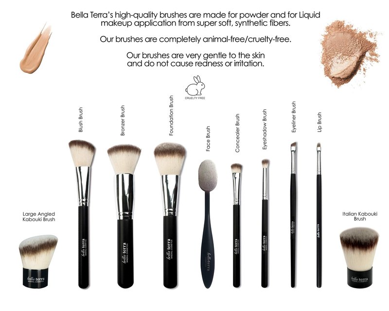 Professional Makeup Face Brush| Foundation Contour Blending Powder Concealer Facial Brush| Kabuki Large Oval Makeup Brush| Synthetic Fibers, Ergonomic Toothbrush Handle | Bella Terra Mineral Cosmetics