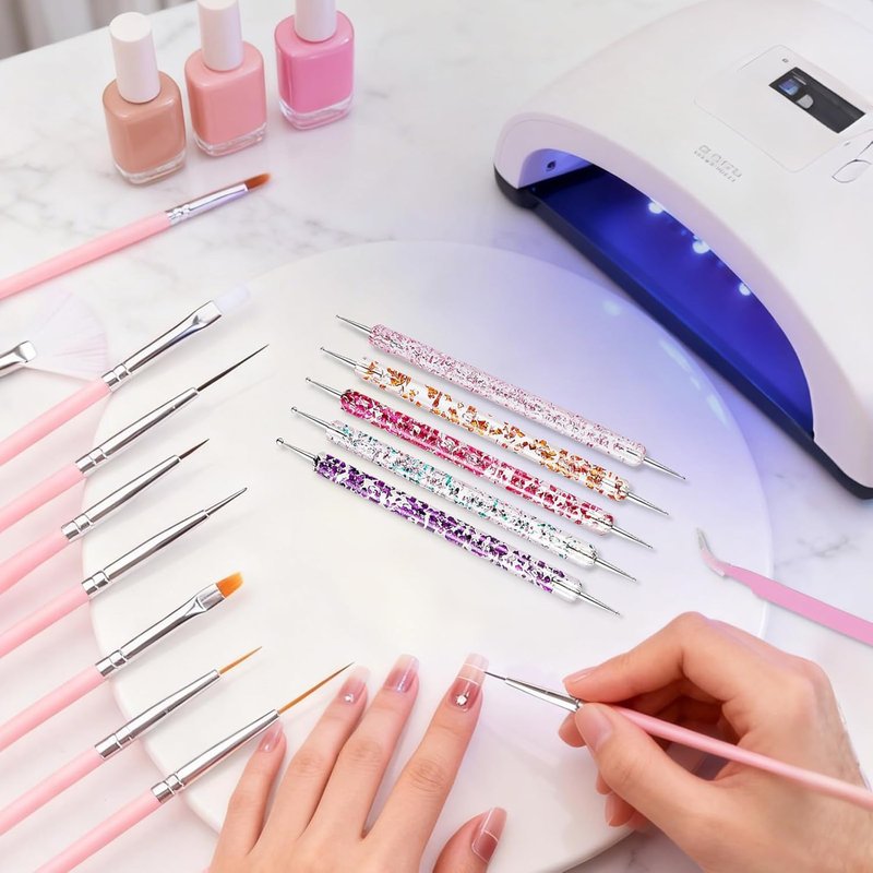 Nail Art Tools Set - 15 Professional Brushes & 5 Dotting Tools | Perfect Kit for Beginners & Nail Technicians