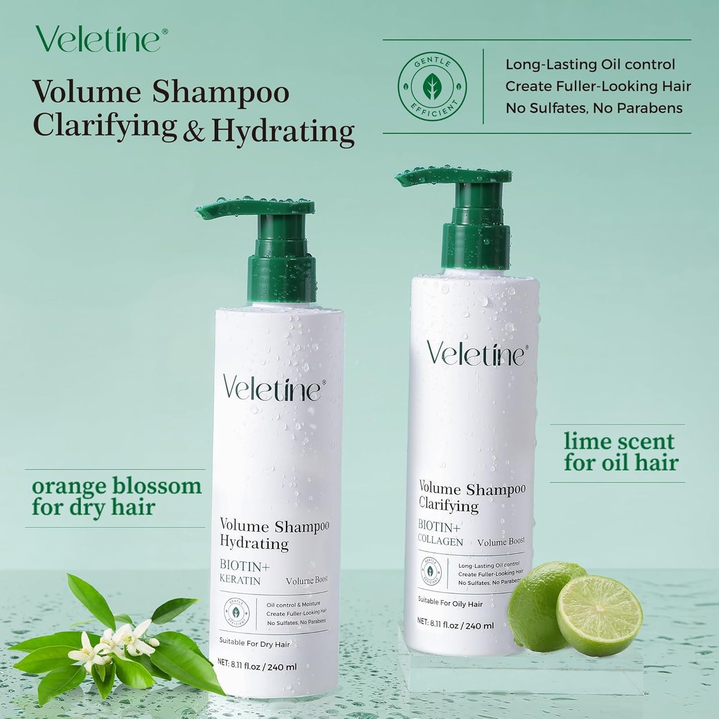 Volumizing Shampoo for Fine Oily Hair - Adds Long-Lasting Volume & Shine | Biotin & Ginger Root Extract, 240ml/8.11oz