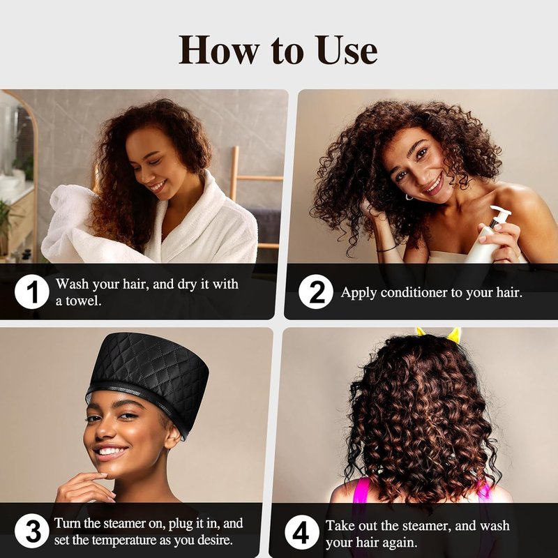 Skiennix Hair Steamer - Deep Conditioning Heat Cap with 10 Fast-Heating Levels & 3 Timer Settings | Elegant Black & Purple