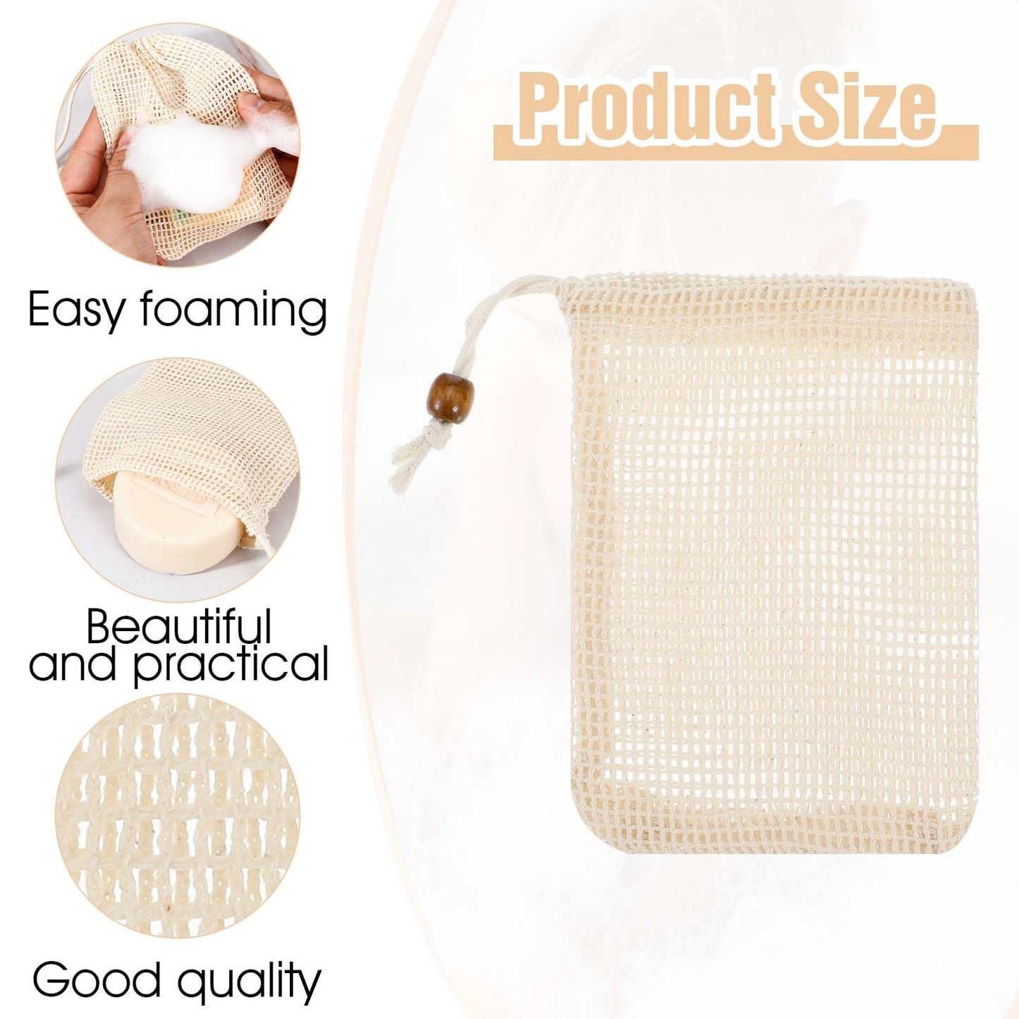 cobee 10 Pack Soap Bag, Pure Cotton Soap Saver Bag, Mesh Exfoliating Soap Bag Pouch, Foaming Drying Soap Holder for Shower(Pure Cotton)