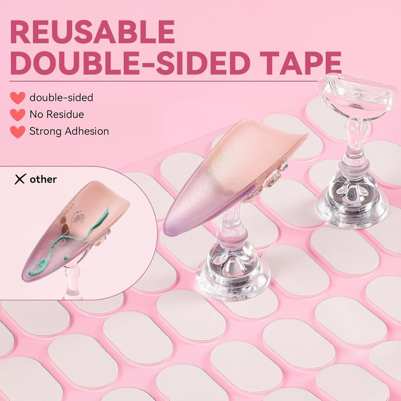 Nail Stand for Press On Nails Art Display Practice 2 Sets, 1 Heart Acrylic Magnetic Nail Stands, Fake Nail Holder Tips With 200 PCS Double-Sided Tape, Nail Kit Home DIY Supplies Accessories