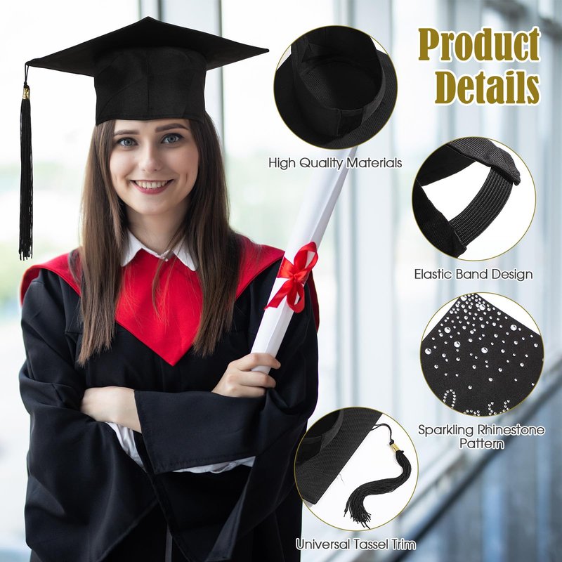 Jamntower Rhinestones Graduation Cap Class of 2026 Crystal Grad Cap for Men Women Girls High School Bachelor Photo Props(Silver)