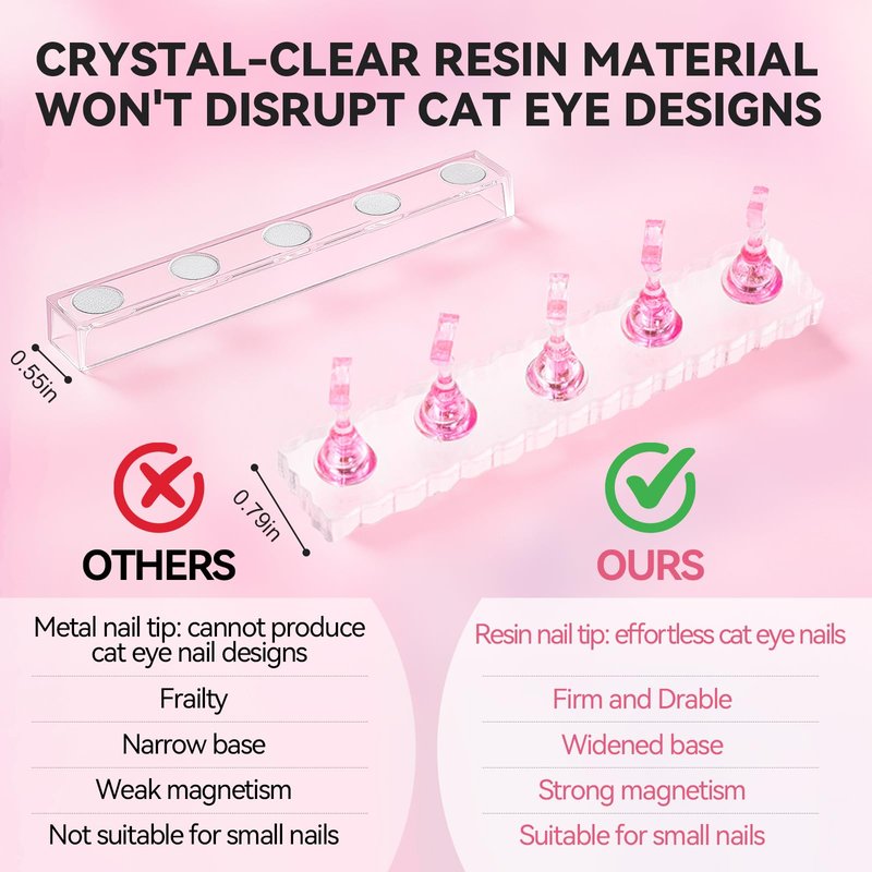 ESUOHYM Nail Stand For Press On Acrylic Strong Magnetic Nail Holder Kit For Painting Nails Tip Arts Display With 200PCS Double-Sided Tape And 1 Heart Shaped Acrylic Magnetic Presson Stand (Clear And Pink, Medium)