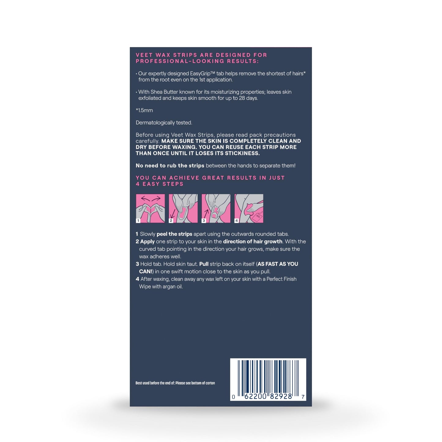 VEET Ready-To-Use Waxing Kit For Women, Wax Strips For Body Hair Removal, Wax Kit For Legs and Body, Personal Care Product, Hair Remover, 40ct Waxing Strips (20 Double-Sided), 4ct Body Wipes