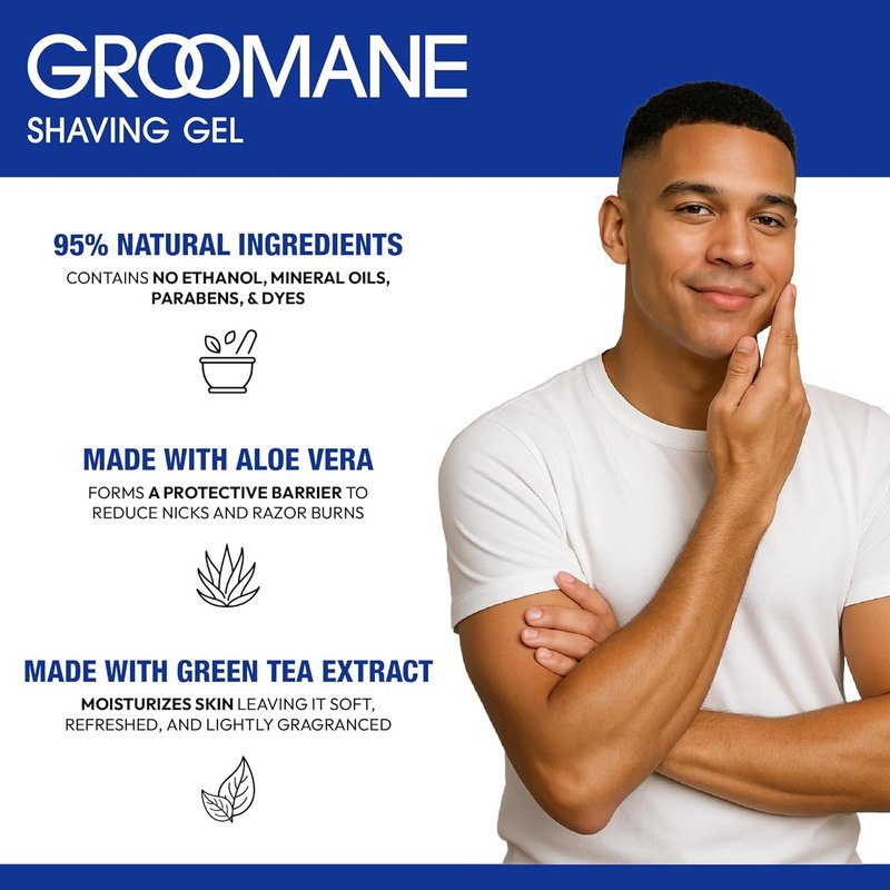 RED Pro GROOMANE Shaving Gel for Men - Non-Foaming Aloe Vera Formula for Smooth Shaves | 16.9 Fl. Oz.