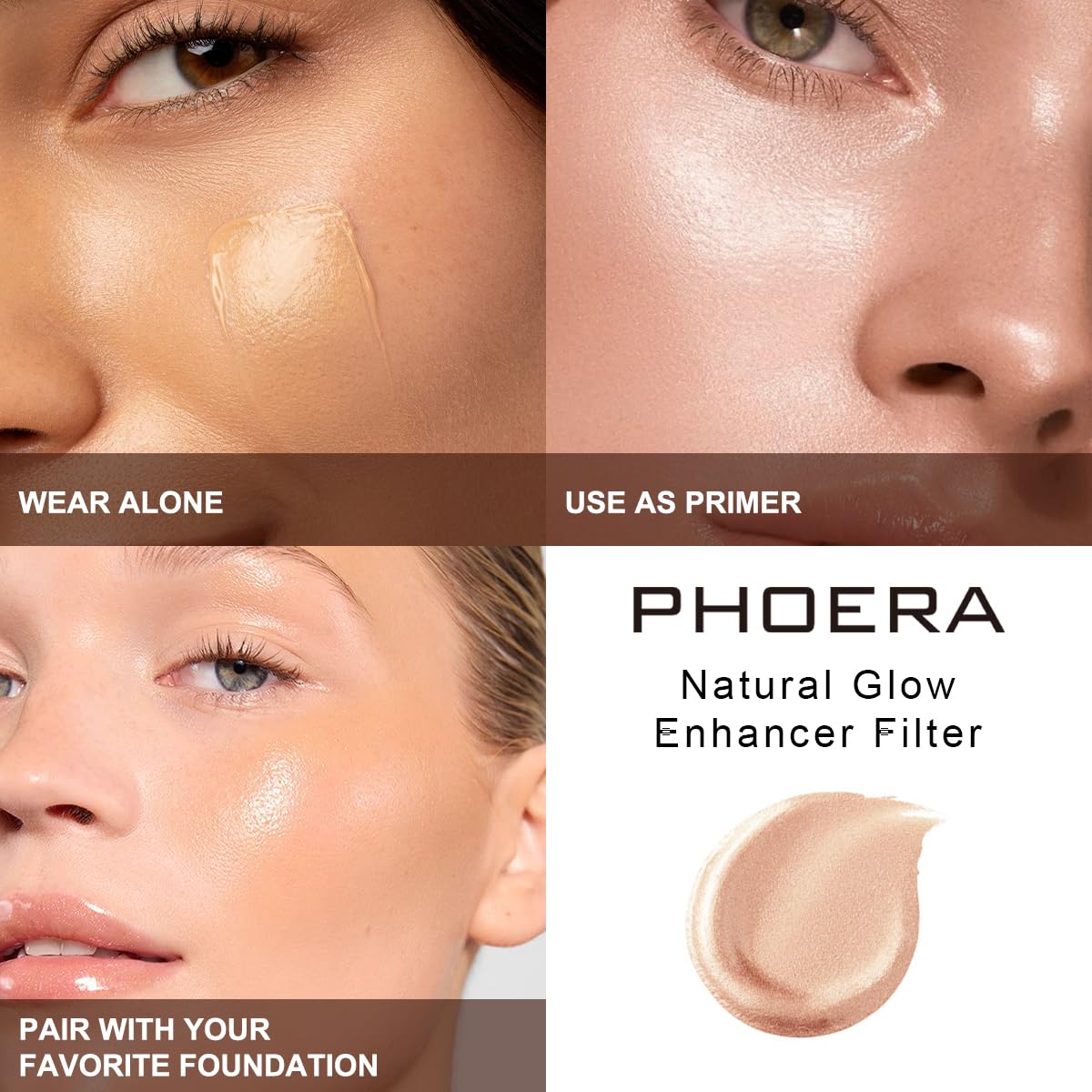 PHOERA Skin Glow Tint Foundation, Lightweight Water Based Tinted Sheer to Light Filter Effect Silk Perfect Glow Illuminating Foundation Makeu. (04 Deep)