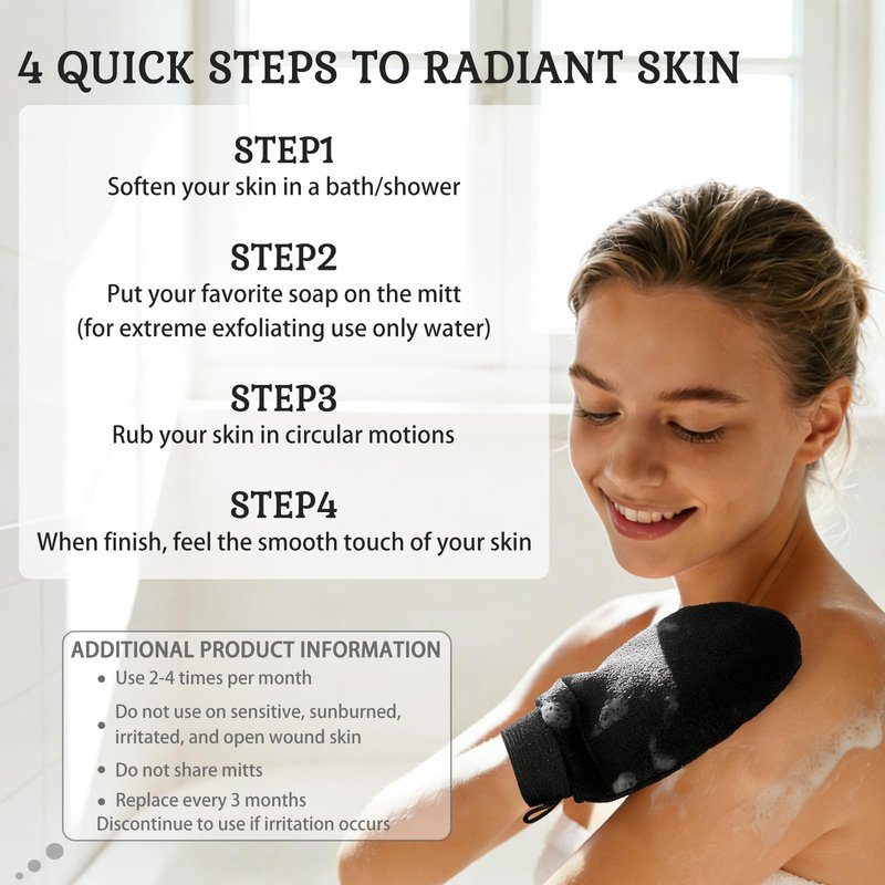 2 Pack Black Exfoliating Glove – Viscose Fiber Exfoliating Body Scrubber, Korean Exfoliating Mitt for Deep Pore Cleansing & Dead Skin Removal, Ideal for Daily Shower Use