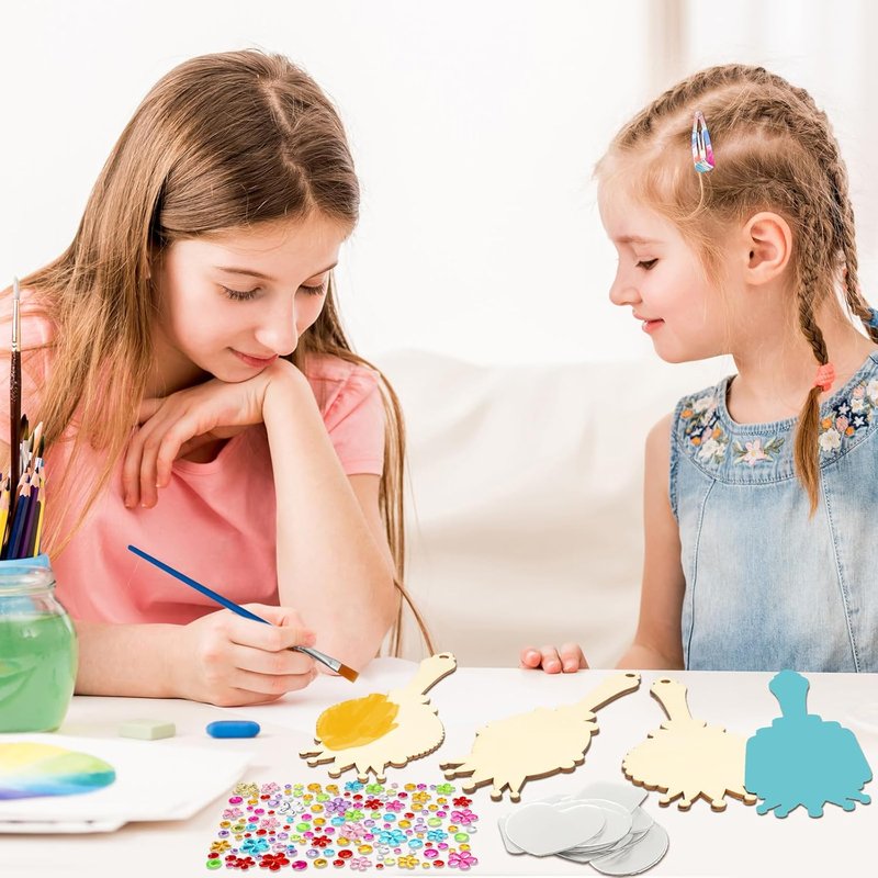Fennoral 12 Pack Wooden Mirror Craft Kit - DIY Princess Hand Mirrors for Kids' Art Activities | Perfect Party Supplies