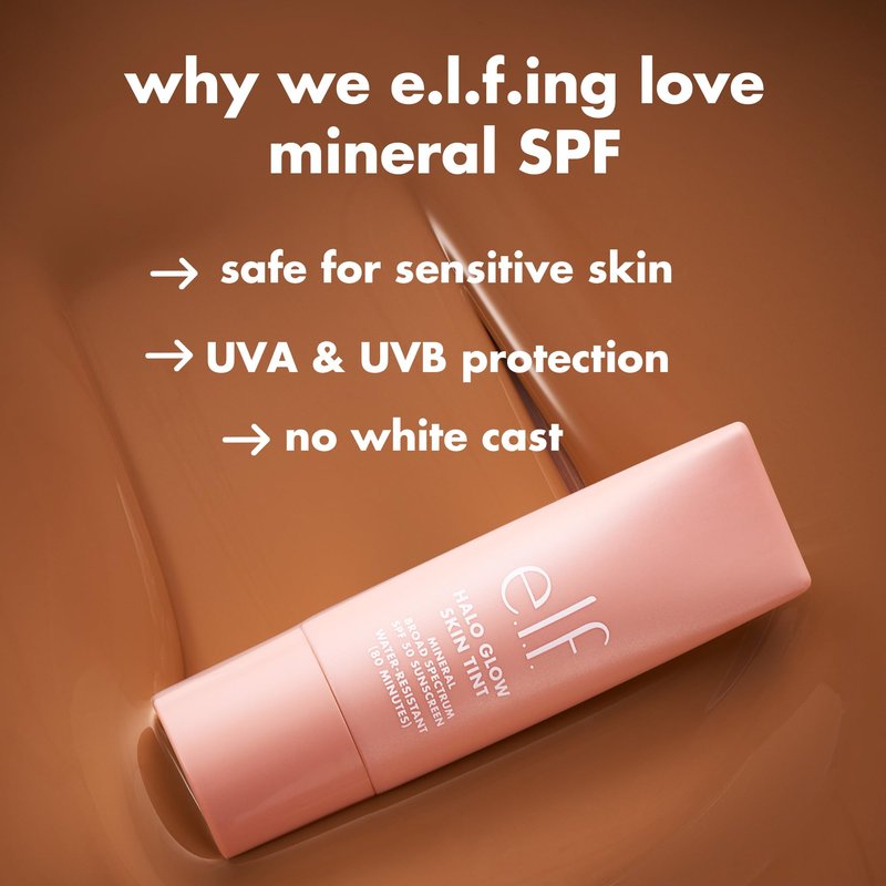 e.l.f. Halo Glow Skin Tint SPF 50, Tinted Moisturizer For Light, Buildable Coverage, Creates A Natural Glow, Vegan & Cruelty-Free, 16 Rich Cool