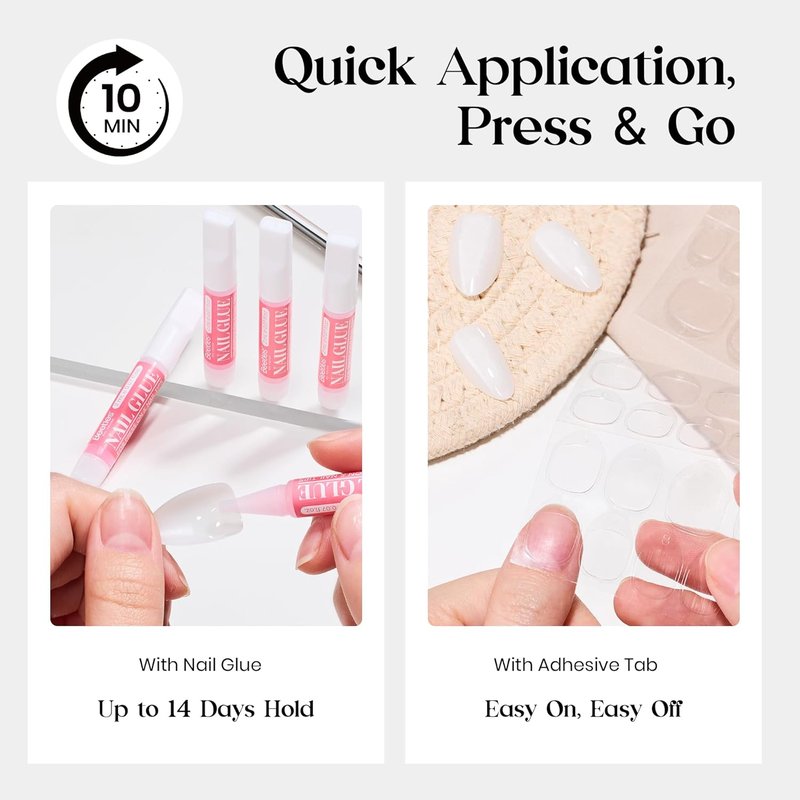 Beetles Milky White Press On Nails - Short Square Natural Gel Nail Kit with Fast-Dry Glue | 30pcs in 15 Sizes