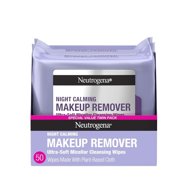 Neutrogena Night Calming Makeup Remover Wipes - Hypoallergenic, Plant-Based Cloth | Twin Pack, 2 x 25 ct