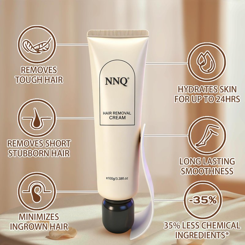 NNQ Hair Removal Cream For Women Men, Painless Depilatory Cream for Legs, Arms, Bikini Line & Underarms, Fast Body Hair Remover for Sensitive Skin, Moisturizing & Smoothing Formula, 3.38 FL OZ