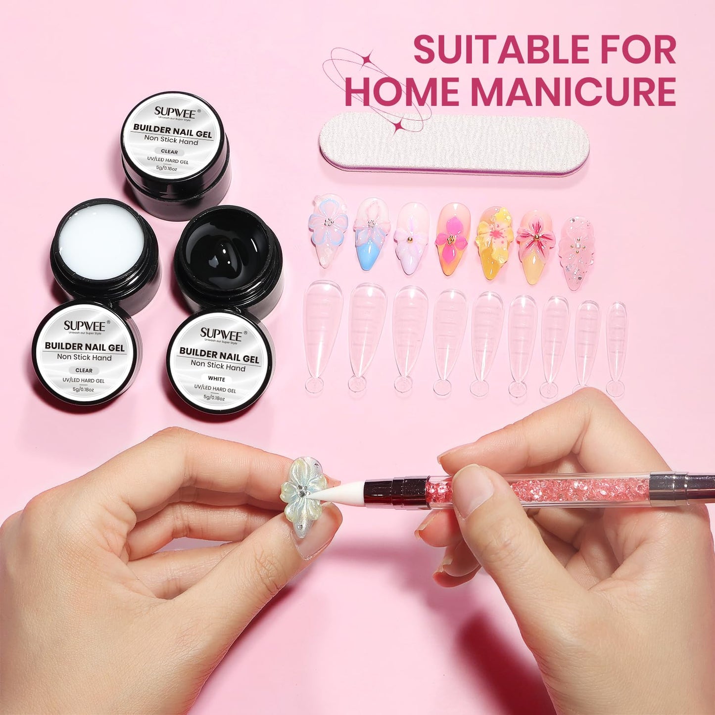 SUPWEE 3D Sculpting Gel for Nail Art, Clear and White Non Stick Hand Hard Gel for Nails Home Manicure, Nail Salon, Nail Charms, Extension, Carving, Molding, Solid Builder Gels