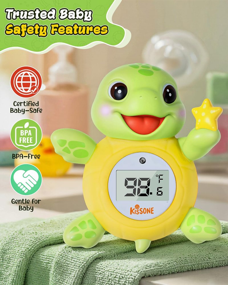 KISSONE Baby Bath Thermometer, Digital Water Temperature Monitor for Newborns & Toddlers, Accurate Temperature Readings, BPA-Free, °F/°C, Floating Turtle Toy with Bath Water Safety