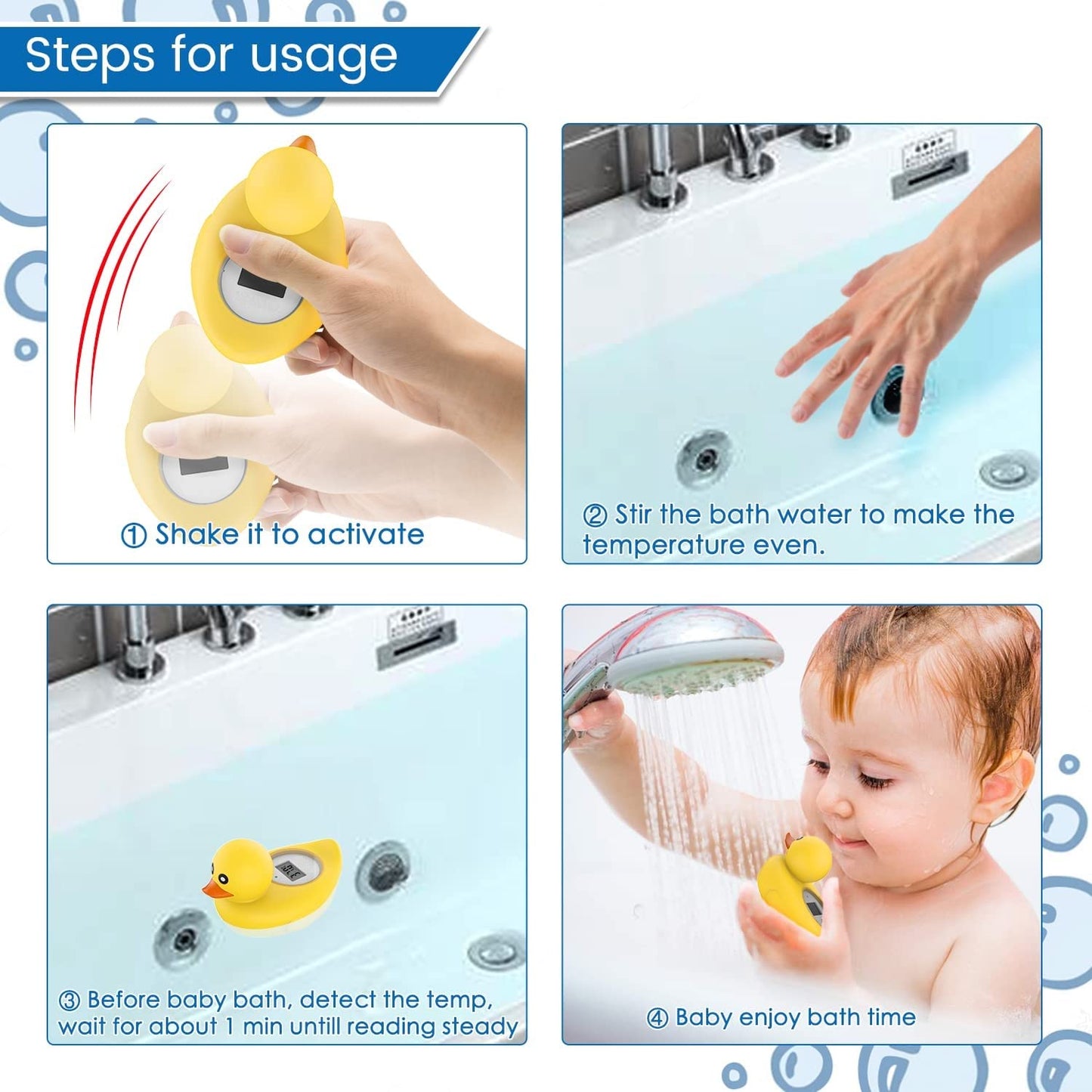 Baby Bath Thermometer Famidoc FDTH-V0-22 Water Temperature Test Floating on Water and Room Digital Bath tub Thermometers Duck Bath Thermometer Baby Safety New Upgraded