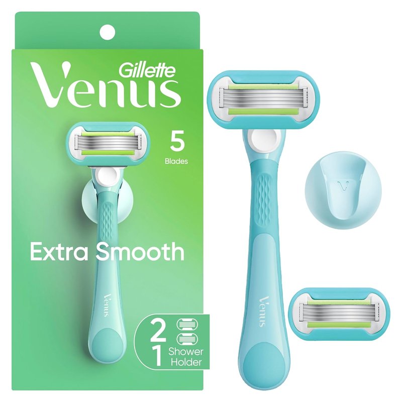 Gillette Venus Extra Smooth Women's Razor - Ergonomic Handle & Shower Holder | 1 Handle + 2 Refills